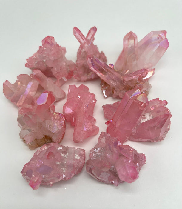 Pink Aura Quartz Candle Holder | Hand-Carved Wood Hands | Tea Light + Shells + Sand Dollar | Crystal Decor Gift | Coastal Home Accent