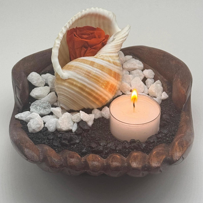 Beach-Themed Tea Light Candle Holder with Seashell and Dried Rose DIY Coastal Home Decor Gift