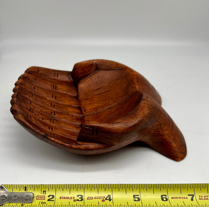 DIY Hand-Carved Wood Hands Bowl with Green Christmas Spiral Shell Tree, Red Preserved Echinop, Pyrite Gold Decor and More