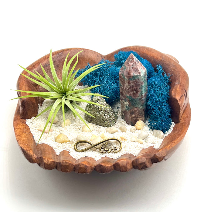 Serenity and Renewal: Sakura Jasper Tower with Air Plant for Harmonious Energy and Natural Beauty