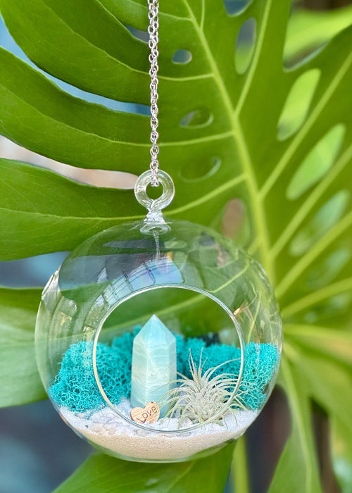 DIY Hanging Glass Globe Terrarium with Amazonite Obelisk Kit,  Air Plant included 5x5 Inch