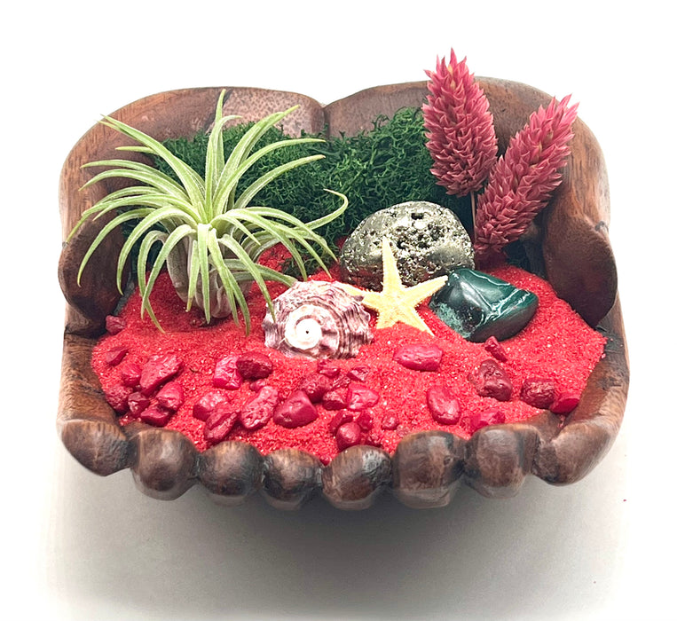 Beach Air Plant Holder with Natural Pyrite Crystal Sphere, Malachite Stone & More – Unique Gift Idea