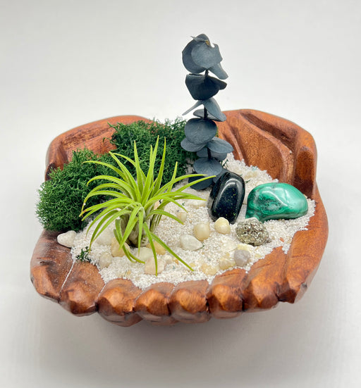 Plant Lovers Gift - An Air Plant Beach Theme Holder with Precious Natural Elements such as Malachite, Pyrite, Green Goldstone, and more!