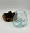 Juego de vidrio soplado a mano derretido sobre madera Gamal / 6x6” / Incluye una vela de té, un cristal de aura de ángel, una roca de pavo real y arena negra