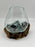 Juego de vidrio soplado a mano derretido sobre madera Gamal / 6x6” / Incluye una vela de té, un cristal de aura de ángel, una roca de pavo real y arena negra
